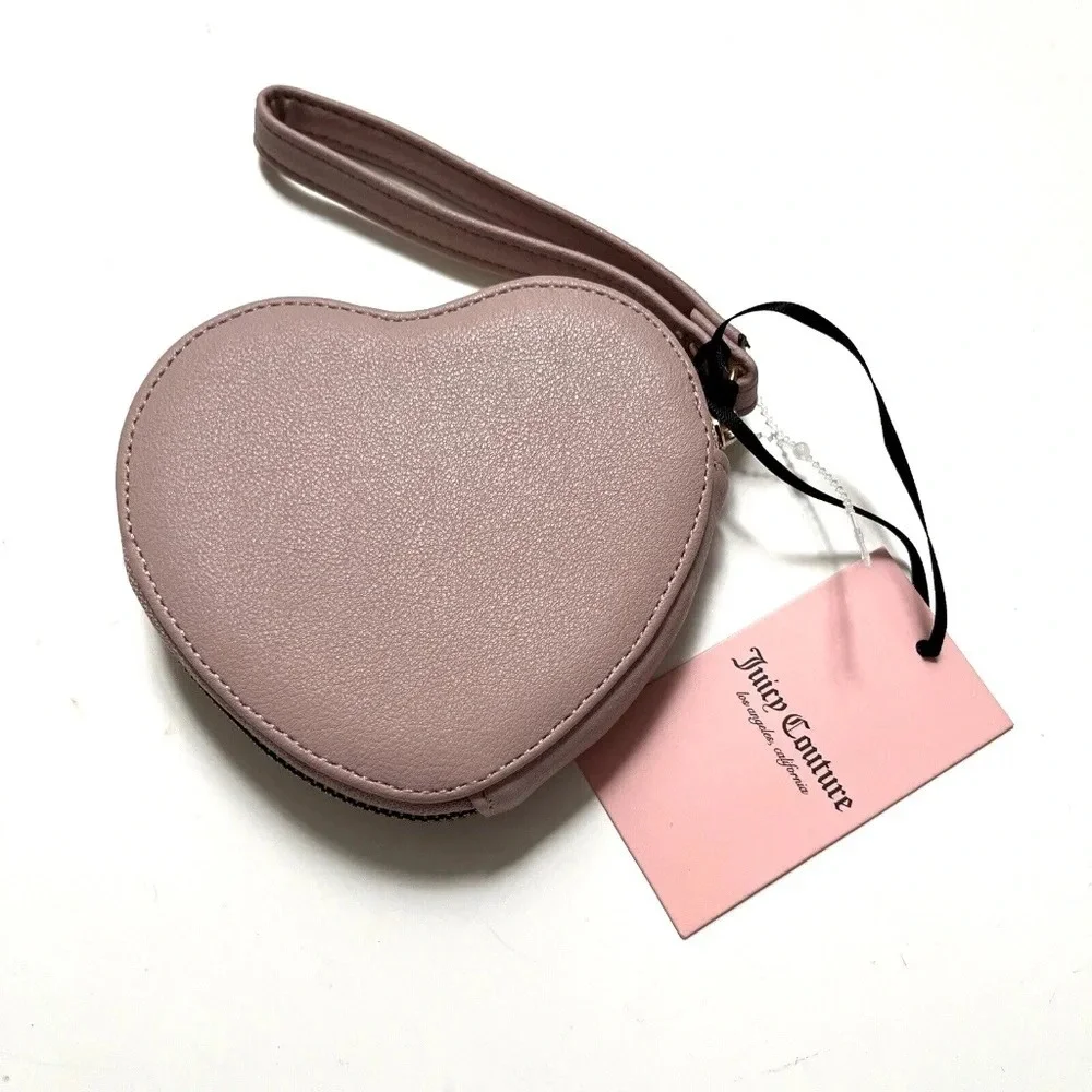 Juicy Couture Heart Wristlet Wallet Lot of 2 Velour Embroidered Black Pink NWT